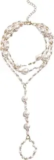 [Generic] Bohemian Pearl Anklet with Toe Ring Beach Wedding Beaded Barefoot Sandals Boho Ankle Bracelet for Women and Girls