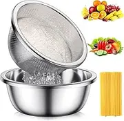 JSCARES 304-Stainless-Steel Colander with Mixing Bowls, 3.5-Quart Large Capacity, Metal Strainer Set Microporous Colander for Washing & Draining Rice, Fruit, Vegetables, Noodle, Cooked pasta(2PC)