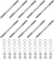 uxcell 10pcs Double Ended Stud Screws, M6x70mm 304 Stainless Steel Dual Threaded Rod Bolts with Nuts and Flat & Lock Washers Double End Threaded Stud Screw Bolt for House Maintenance