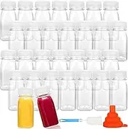 SENENQU 30 Pack 4oz / 120ml Small Plastic Juice Bottles with Lids, Clear Drink Bottles with Funnel & Brush, Bulk Empty Smoothie Bottles for Milk Water Beverages