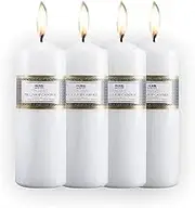 [4PCE] Home Master Pillar Candles - 20cm - Long-Lasting 60hr Burn Time - Unscented & Smoke-Free - Ideal for Everyday Decor, Weddings, and Emergencies (White)