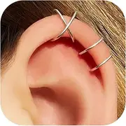 [Kakonia] 4Pcs 925 Sterling Silver Ear Cuff Simple Criss Cross Double Lines Ear Cuffs Non Piercing Minimalist Fake Helix Earcuff Cartilage Earrings