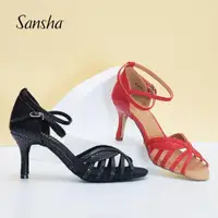 在飛比找ETMall東森購物網優惠-Sansha 三沙拉丁舞鞋女 7.5CM跟高國標舞鞋恰恰舞軟