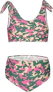 [Caihoyu] Girls Bathing Suit 2-Piecing Kids Bathing Suit Cute Swim Suit with Adjustable Strap, Multicoloured12, 4T