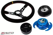NRG 350 3" DP Steering Wheel Suede YW/160 Hub/Gen3 Blue Quick Release/Lock Matt (for: Kia)