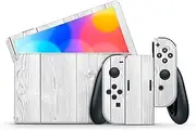 GamesMonkey® - Skin Compatible with Nintendo Switch – OLED Classic – Matte Vinyl HD Matte Adhesive Cover – Protective Film Decal Faceplate (Classic, D018 - White Wood)