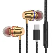 2 pcs M4 Mtal Bass In-Ear Earbuds Wired Control Type-C Earphone Headphones with Mic GOLDEN COLOR