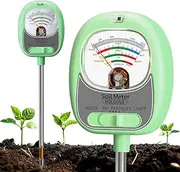 HSLGOVE 4-in-1 Soil Test Kit – Soil Moisture Meter, pH, Fertility & Sun-Light, No Battery Required, Large Dial Soil Tester for Indoor & Outdoor Gardening, Lawn, Farm -GrassGreen