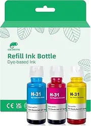 COLORETTO H-31 Ink Refill Bottle C/M/Y, Compatible with HP 31 32 XL Ink for Smart Tank 7301, 7001, 7602, 5000, 5101, 450, Plus 551, 555, 557, Ink Tank 310, 319, DeskJet GT-5810, GT-5820