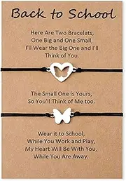 [SNORSO] Back To School Bracelet for Girls Boys Daughter Son from Mommy, Adjustable Bracelet for School Girls Boys | Cute Dinosaur/Heart/Butterfly/Bear Bracelets Gifts Stuff Supplies