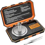 ORIA Digital Scale, 50g/0.001g Pocket Scale, Precision Kitchen Scale Jewelry Scale with 50g Calibration Weight, 6 Units, Tare, Backlit, for Food, Jewelry, Tablet, Battery Include -Orange
