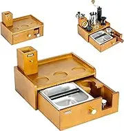 NEOUZA Multi-Functional Barista Station | Built-in Knock Box & Tamper Stand, Detachable Drawer, Beechwood Stainless Steel Organizer for 51/54/58mm Portafilters, Home & Commercial Use (54mm)