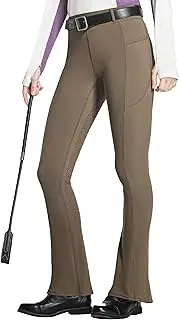 [FitsT4 Sports] Women's Riding Trousers Bootcut Riding Leggings Silicone Full Seat Flared Breeches with Mobile Phone Pocket and Belt Loops for Equestrian Sports Horse Training Riding Tournament