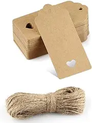 Kraft Paper Gift Tags 50PCS Brown Gift Tags for Crafts and Christmas Lovely Hollow Heart Wedding Favour Name Tags with 20M Jute Twine String(Brown Tag-50Pcs)