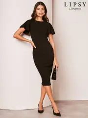 Lipsy Black Short Flutter Sleeve Midi Bodycon Dress (222684) | $84