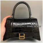 精品二手 BALENCIAGA 巴黎世家 HOURGLASS XS 鱷魚壓紋牛皮 沙漏包 單肩包 斜背包 手提包