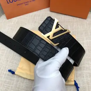 铭牌二手/二手Louis Vuitton LV路易威登男士皮帶 平滑扣 鱷魚紋頭層 牛皮皮帶 潮流百搭 LV皮帶