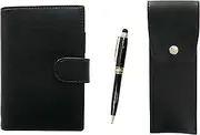 Eco B7 Leather Mini Notebook and Round Button Pen Case Black Smartphone Touch Metal Mini Retro Rotating Ballpoint Pen Set LS002B-BRSB-TK66A