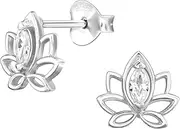 [Hello Halo] Sterling Sterling Silver Lotus Flower Ear Studs With Cubic Zirconia