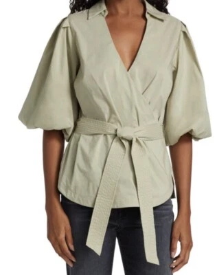 JONATHAN SIMKHAI Waverly Cotton Poplin Wrap Blouse NWT Size XS