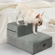 Pawz Pet Ramp Memory Foam Dog 2 Steps Stairs Portable Ladder Light Grey For Bed