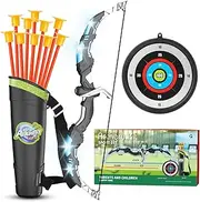 MOTYYA Kids Bow and Arrow Set, LED Light-Up Archery Toys Set for Kids Ages 4-8 8-12, with 10 Suction Cup Arrows, Target & Quiver, Boys Girls Christmas Birthday Gift Ideas, Indoor Outdoor Kids Toys