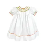 Petit Ami White Orange Harvest Smocked Bishop Dress Bloomer Set 6 9 Months