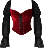 [Daisy corsets] Womens Top Drawer Dark Red Velvet Steel Boned Corset W/Sleeves