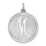 Sterling Silver Rhodium-Plated Brocaded Letter M Initial Charm