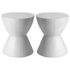 Home Square Logan 15" Round Contemporary Concrete End Table in White - Set of 2