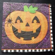 Three Happy Pumpkin Spider Paper Cocktail Beverage Napkins Art Crafts Decoupage