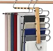 Bamboo Pants Hangers Space Saving 2 Pack - Closet Pants Organizer Hangers for Pant, Multi Functional Pant Rack Hanger for Jeans