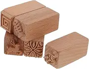 KALLORY 5pcs Wooden Cake Decorating Tools Non-Sticky Baking Stamps for Craft Cake Moulds Moon Stampers