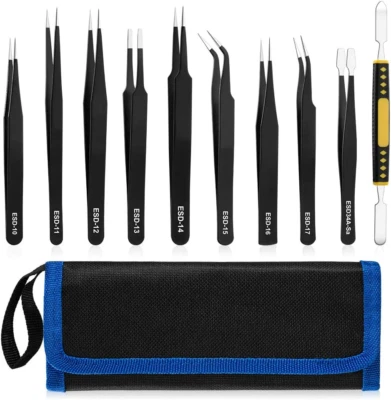 10 PCS Precision Tweezers Set, Premium Craft Tweezers Kit, Stainless Steel Elect