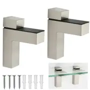 Glass Clamp Adjustable Wood/Glass Shelf Bracket Wall Mount Brushed Nickel 2 Pack