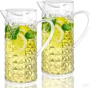 AVLA 2 Pack Acrylic Pitcher, 42 OZ Clear Water Container with Lid, Drink Beverage Fridge Jug, BPA-Free, Shatter-Proof, for Iced Tea, Sangria, Lemonade, Juice, Milk, Premium Quality, Diamond Pattern