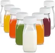 LIMILI Glass Shot Bottles with Lids, 8 pack 100ml Small Glass Bottles with Lids, Dairy Reusable Mini Milk Bottles Clear Glass Juice Bottles Drinking for Homemade Beverages Picnics Travel School