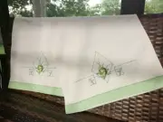 Handmade Embroidered Pillowcase set Standard Green Rose Vintage Style