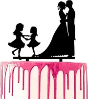 CARISPIBET Wedding anniversary cake topper couple forehead kiss with two playful daughters