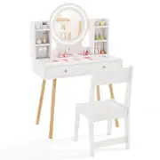Costway Wooden Dressing Table & Chair Makeup Vanity Set White