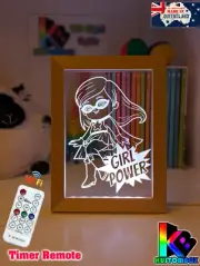 GIRL POWER SUPERHERO PERSONALISED 3D LED Night Light 7 Colour Change Kids Lamp