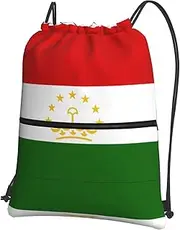 EdWal Flag Of Tajikistan Print Drawstring Backpack Gym Bags Sports Bags With Zipper Pocket For Travel Swimming Beach, Black, One Size