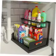 Under Sink Organizer Pull Out Cabinet Storage 2 Tier Slide Out Sink Shelf