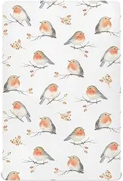 vvfelixl Crib Sheets for Boys Girl Robin Birds Breathable Mini Crib Mattress Sheets Fitted,Toddler Baby Sheets for Crib Mattress Soft & Breathable 39 * 27 * 5In White
