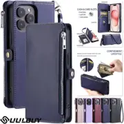 For iPhone 16 15 14 13 12 11 Pro Max XR 8 Case Leather Wallet Flip Zipper Cover