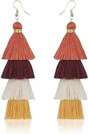 [HXSCOO] Bohemian Multi-layered Tassel Earrings, Ethnic Style Colorful Tassel Ear Hooks And Draping Earrings