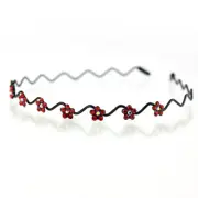 Hand Made Hair Jewelry Wavy Wire Headband with swarovski crystal Flowers, Red