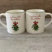 NWL Target Threshold Meet Me Under the Mistletoe Pair Stoneware Coffee Mugs 16oz
