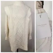 Ted Baker Arriaa Cable Sweater Dress Ted (2) US 6 Mid Cottage Ivory White NEW