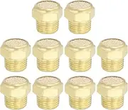 uxcell Brass Pneumatic Exhaust Muffler 1/8" NPT 10 Pcs Flat Sintered Air Breather Vent Filter Solenoid Valve Noise Reducer Fitting for Compressor Cylinders Oil Tanks Air Tools, Golden